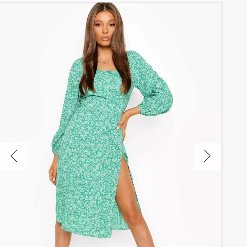 WOVEN FLORAL MIDI DRESS